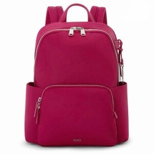 Tumi Voyageur Rosie Nylon Backpack in Berry Fushia with laptop compartment
